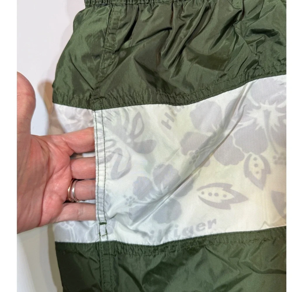 VTG Y2K Tommy Hilfiger Swim Trunks Mens M Green Tropical Bathing Suit Shorts 90s